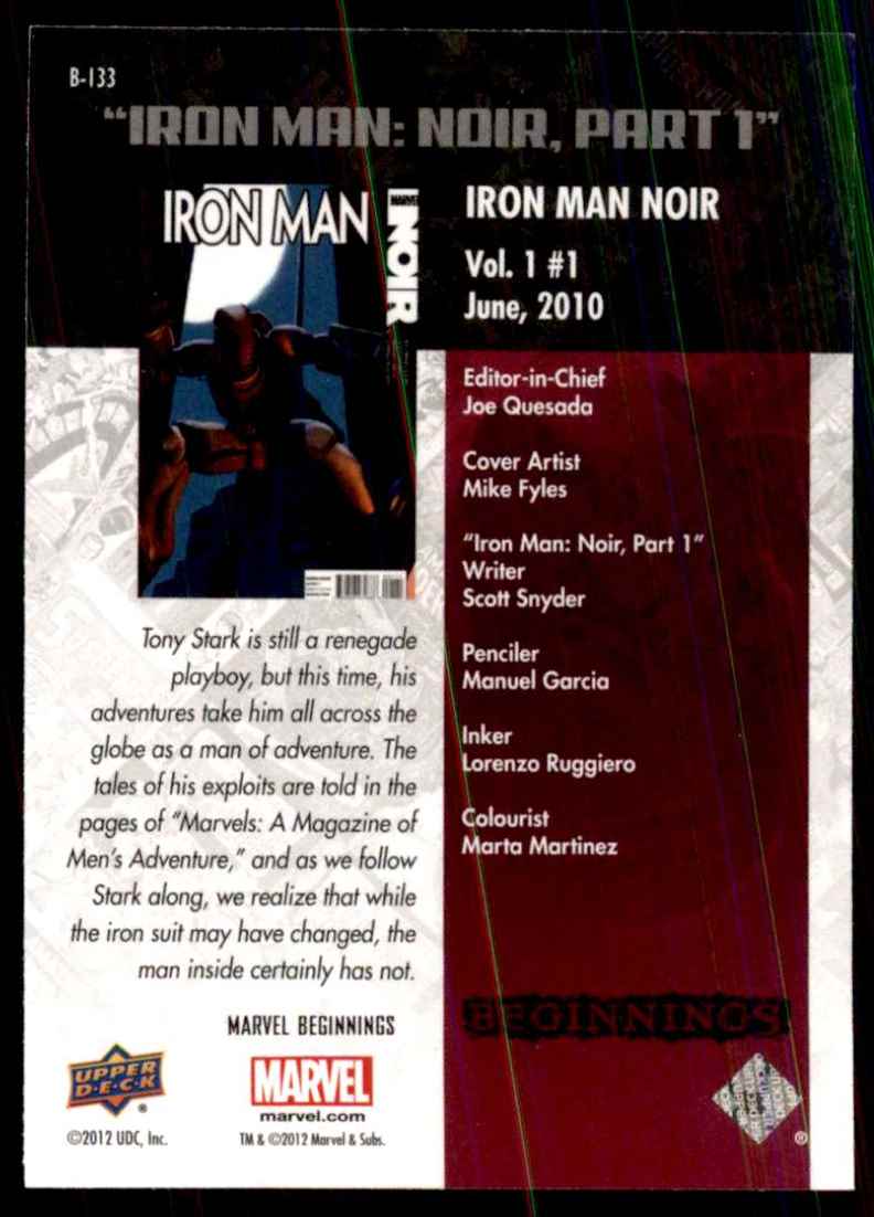 2012 Marvel Beginnings 3 Breakthrough Issues Iron Man Noir #1 #B133 card back image