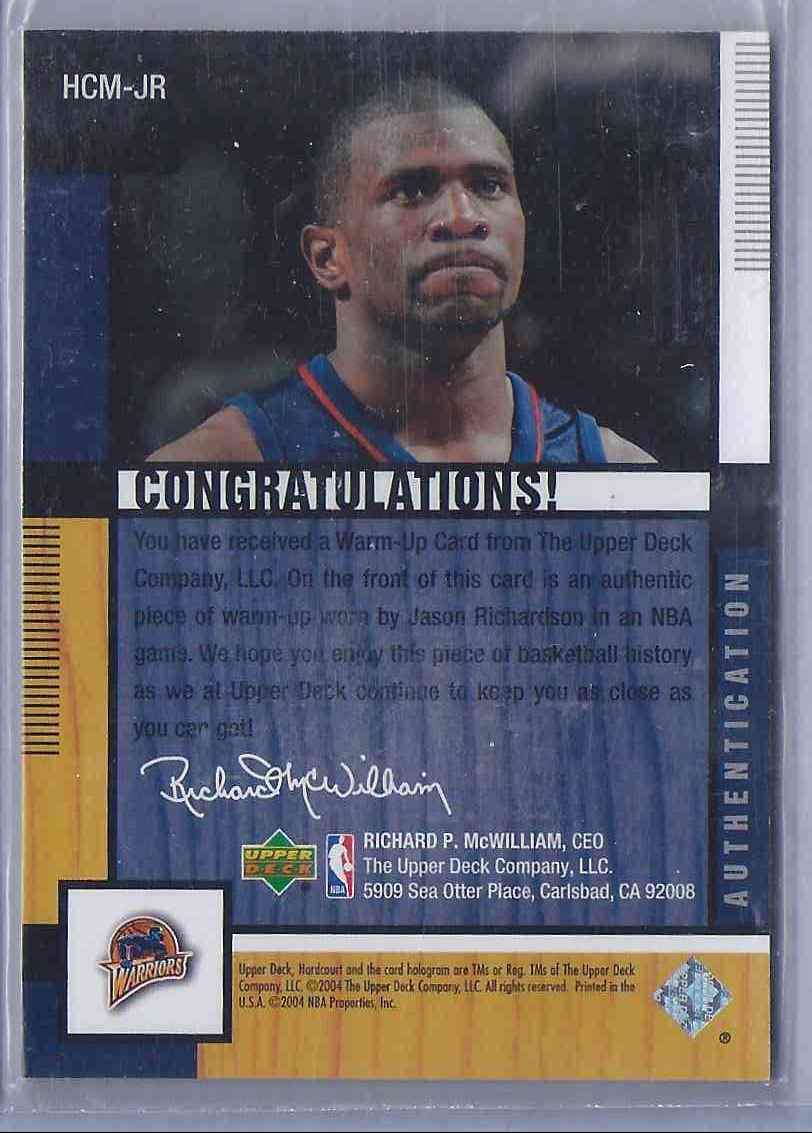 2004-05 Upper Deck Hardcourt Materials Combo Jason Richardson #JR card back image