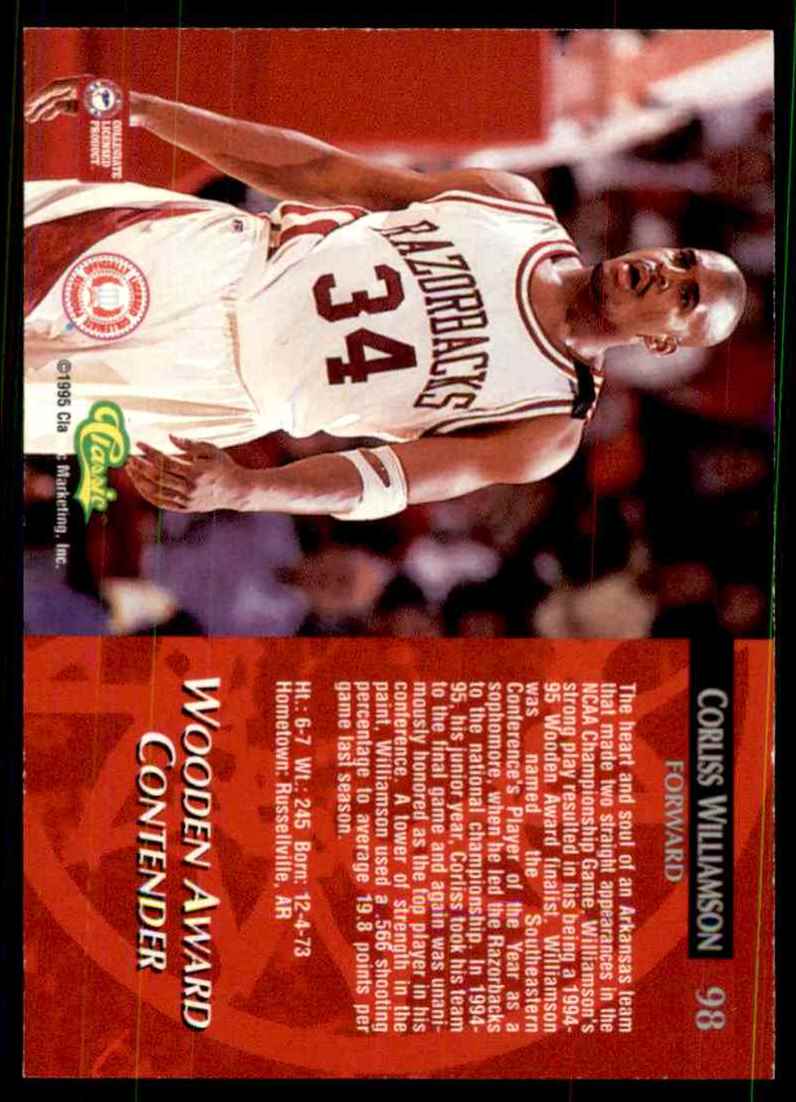 1995-96 Classic Corliss Williamson Aw #98 card back image