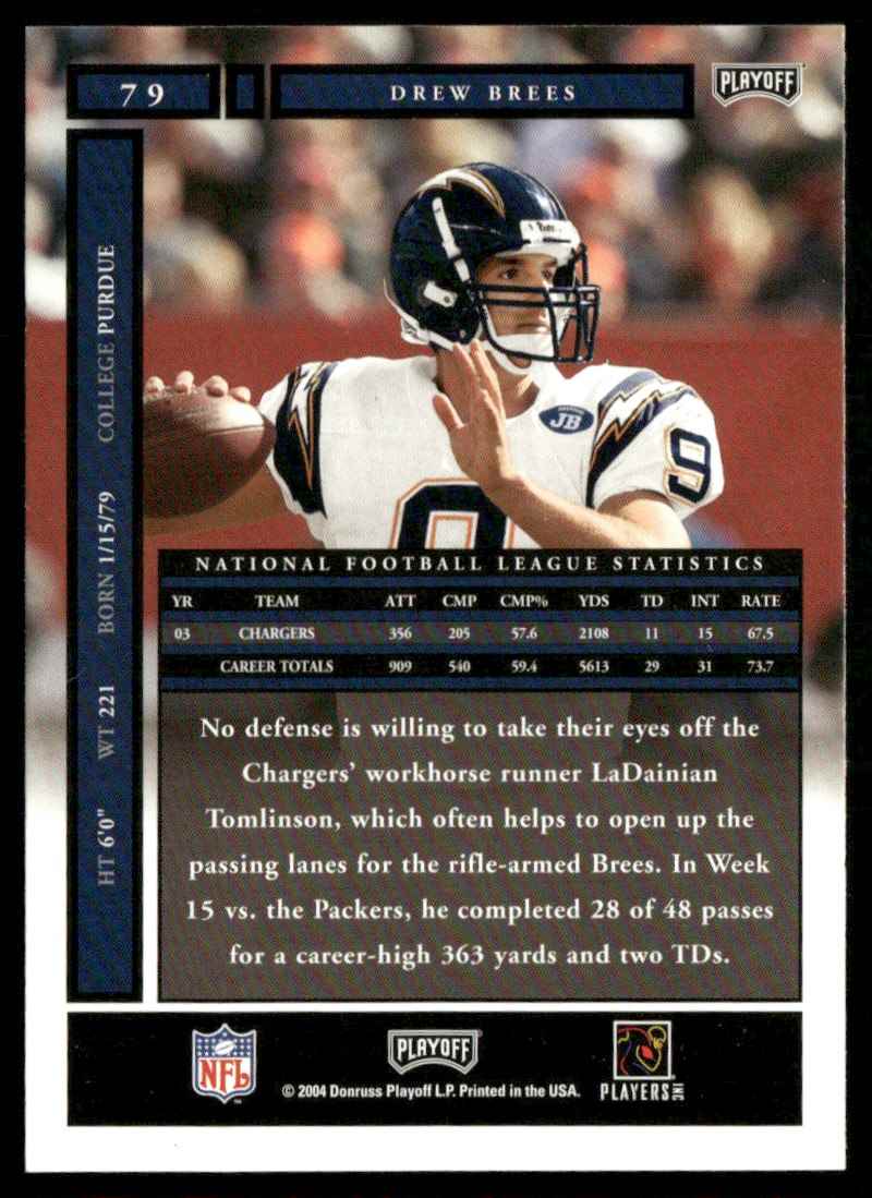 2004 Playoff Honors Drew Brees #79 card back image