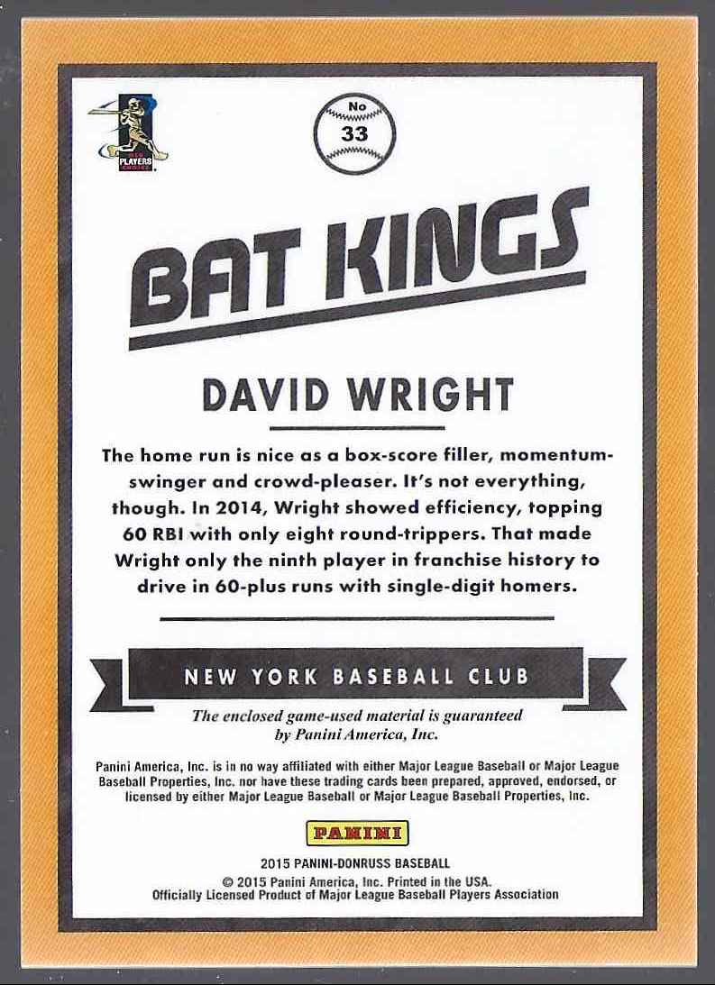 2015 Donruss Bat Kings David Wright #33 card back image