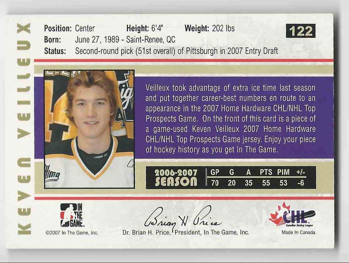 2007-08 ITG Heroes And Prospects Keven Veilleux #122 card back image