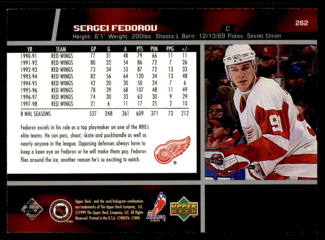 1998-99 Upper Deck Sergei Fedorov #262 card back image