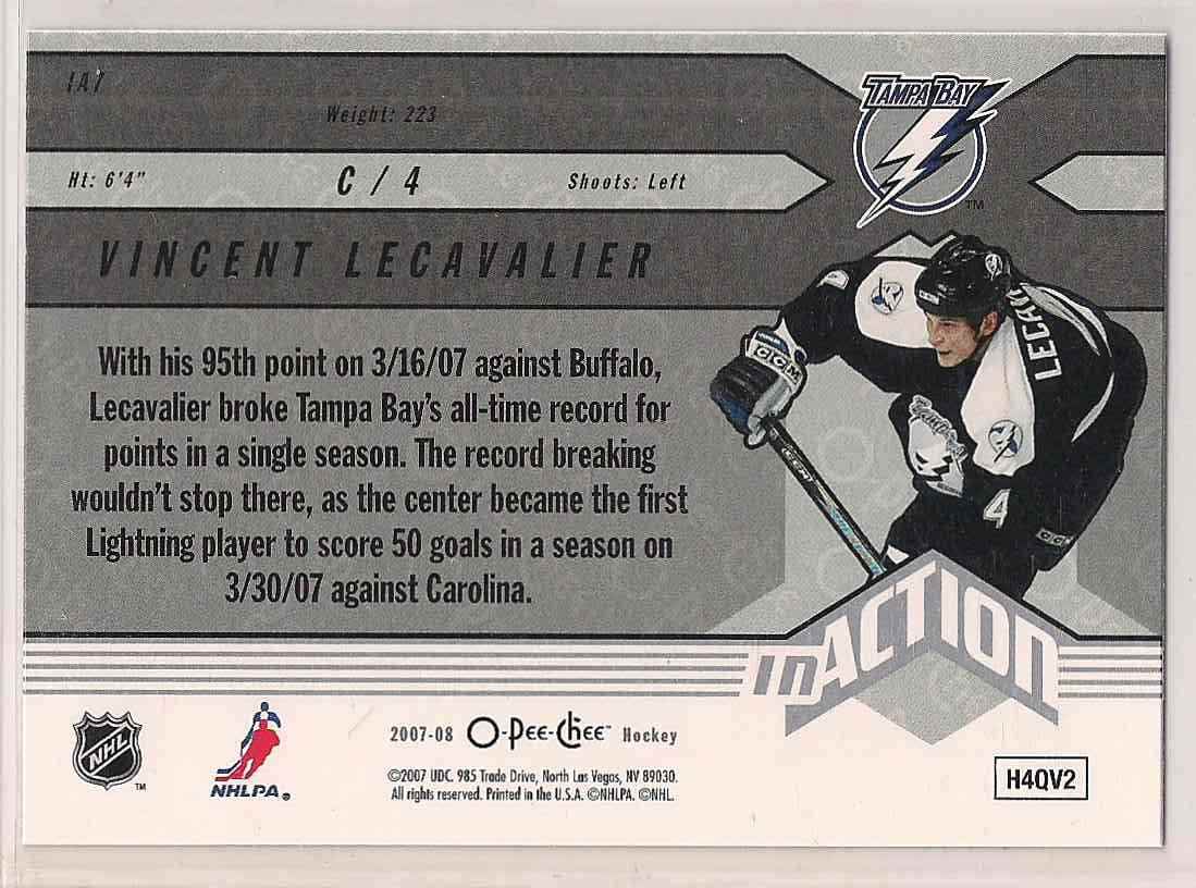 2007-08 O-Pee-Chee In Action Vincent Lecavalier #IA1 card back image