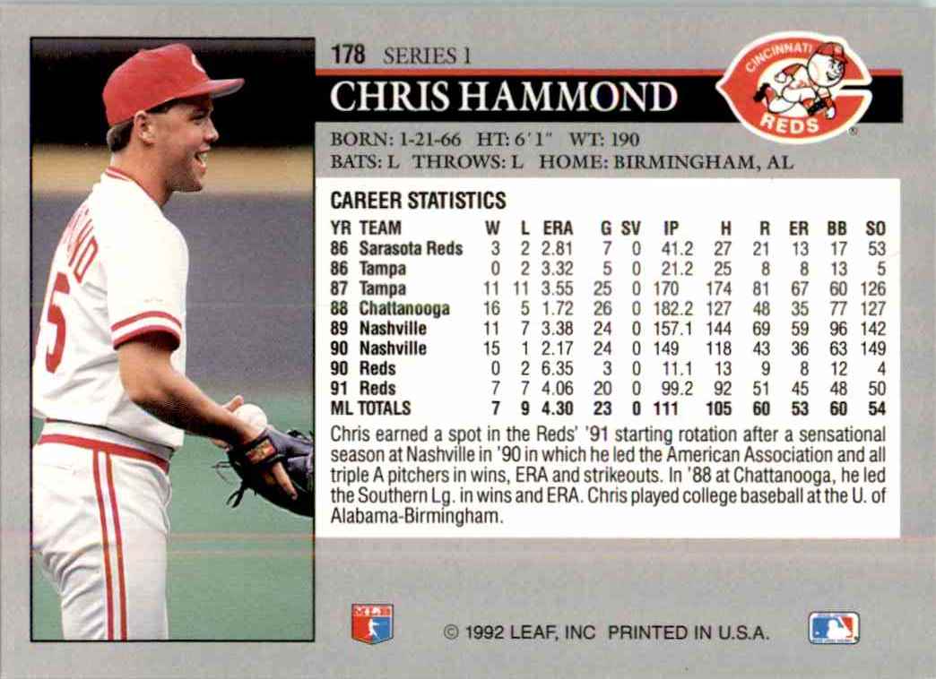 1992 Leaf Series 1 You Tube 15 Chris Hammond #178 card back image