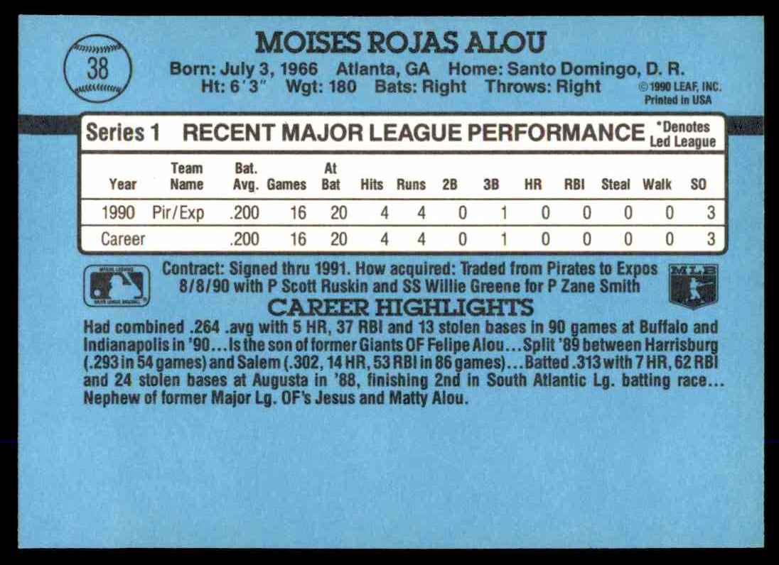 1991 Donruss Moises Alou #38 card back image
