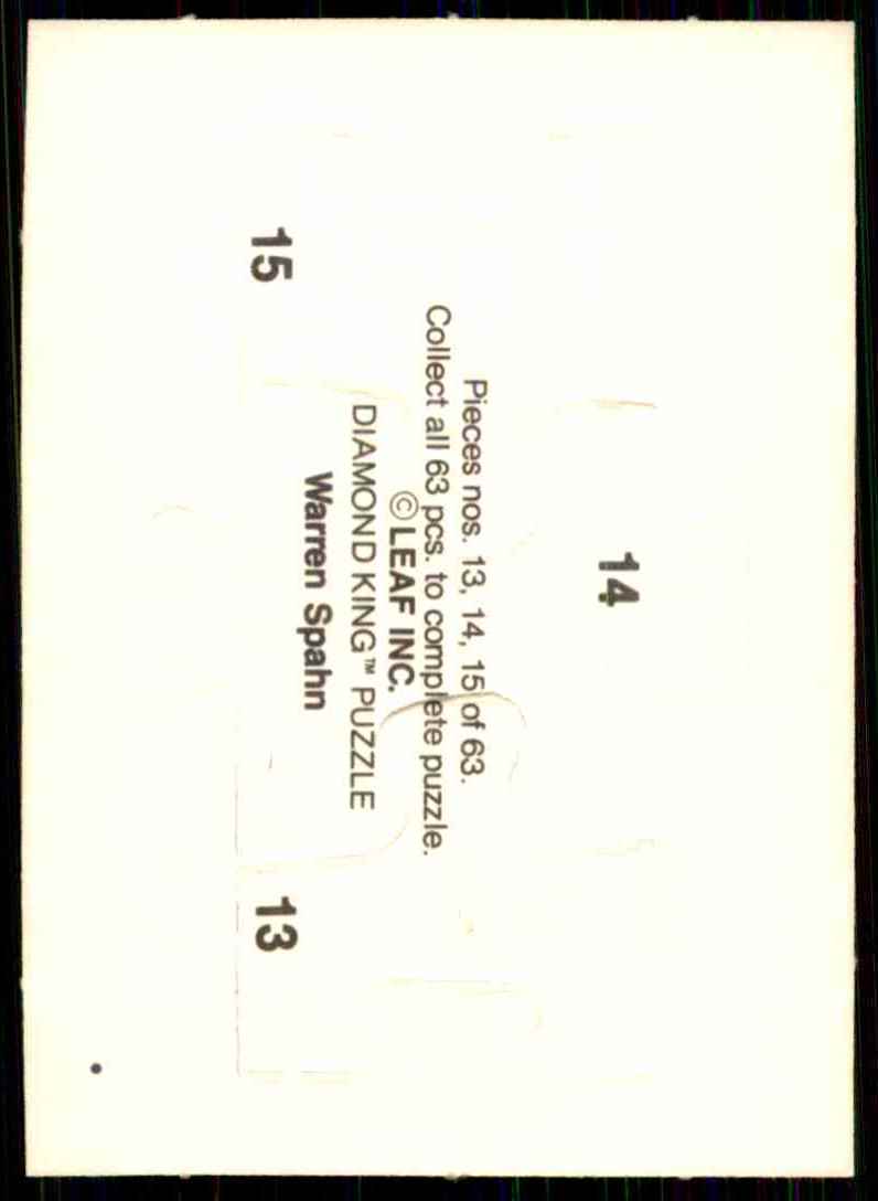 1989 Donruss Warren Spahn Puzzle Spahn Puzzle 13-15 #13 card back image