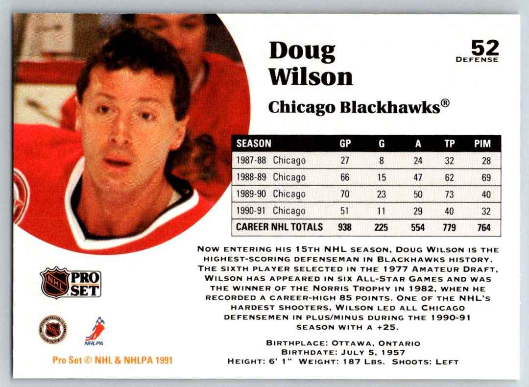 1991-92 Pro Set Doug Wilson #52 card back image