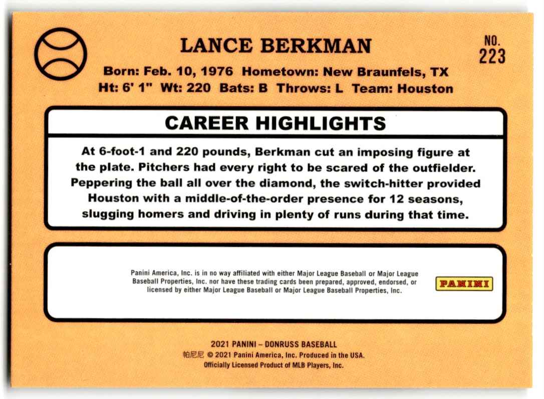 2021 Donruss Big Puma Lance Berkman #223 card back image