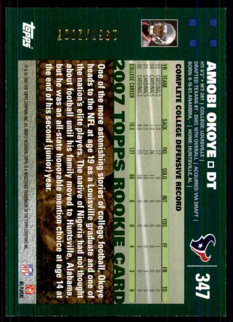 2007 Topps Copper Amobi Okoye #347 card back image
