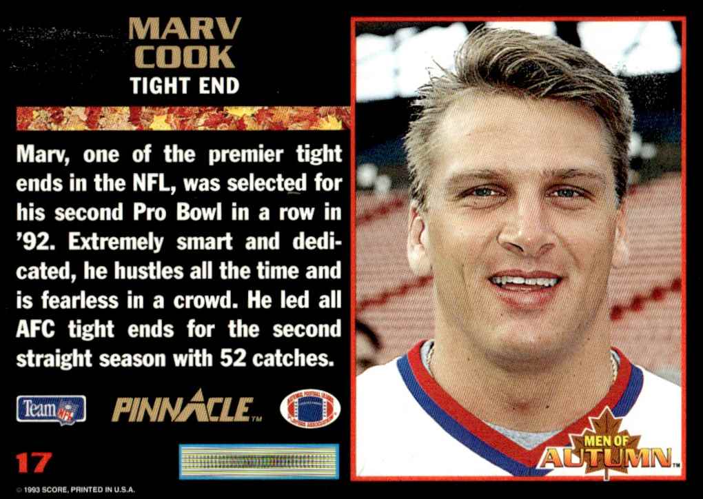 1993 Score Pinnacle Men of Autumn Marv Cook #17 card back image
