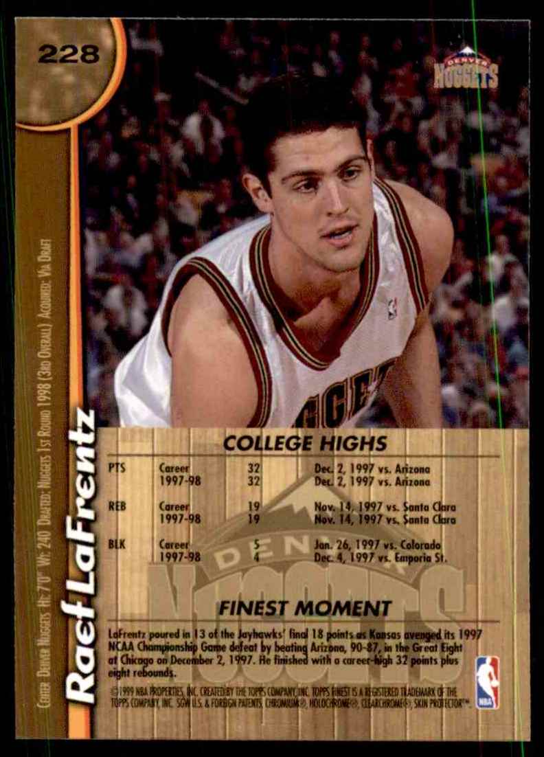 1998-99 Finest Raef LaFrentz RC #228 card back image