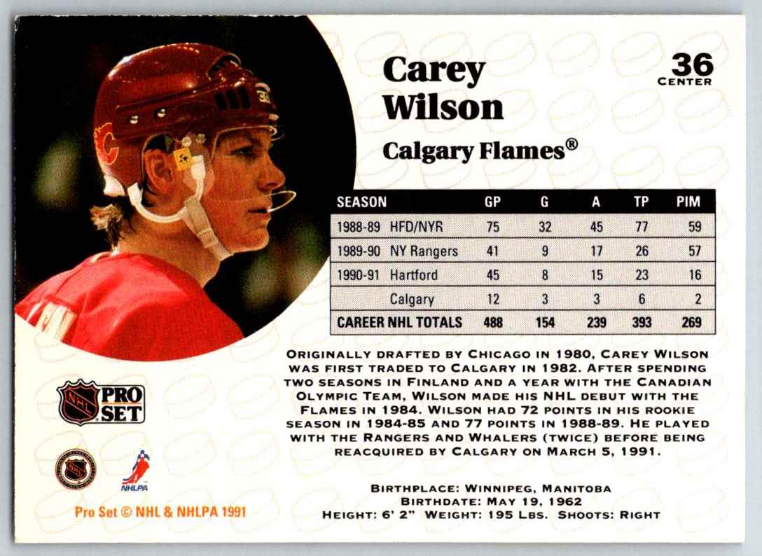 1991-92 Pro Set Carey Wilson #36 card back image