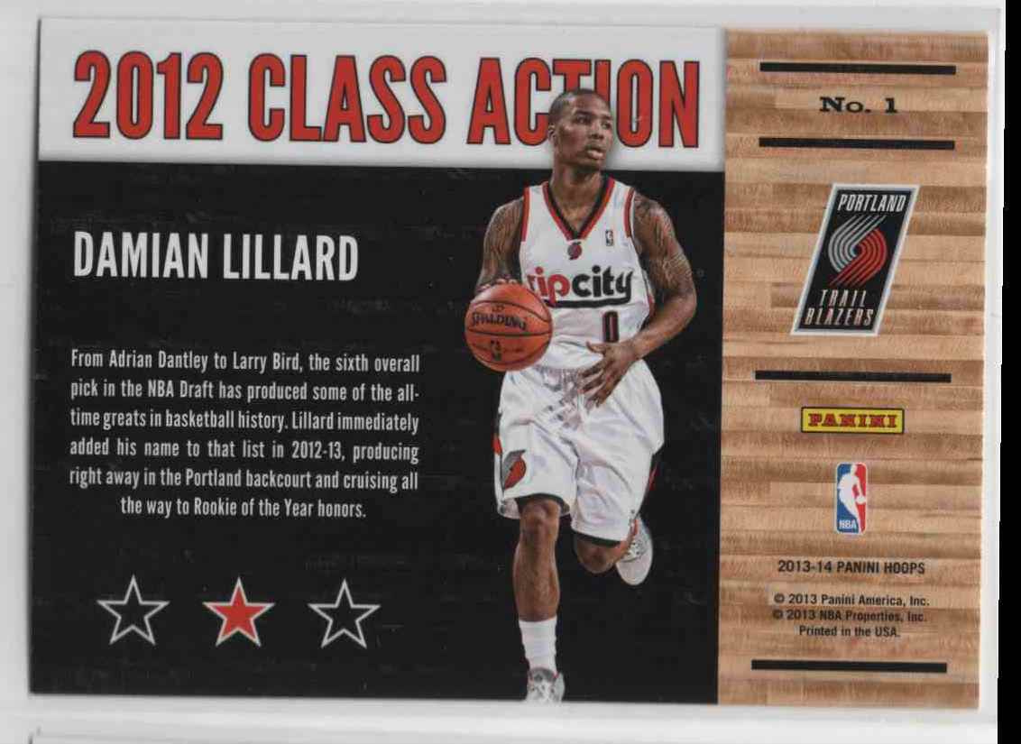 2013-14 NBA Hoops Class Action Damian Lillard #1 card back image