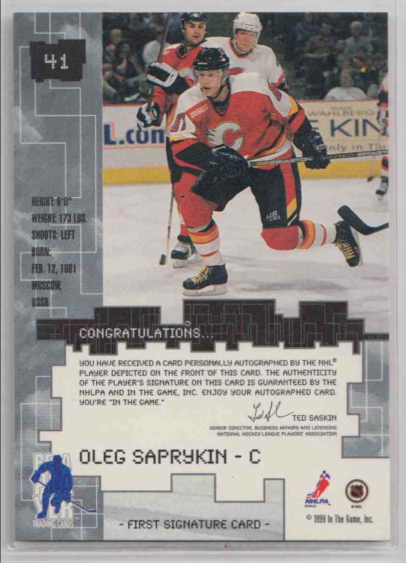 1999-00 Bap Millennium Autographs Oleg Saprykin #41 card back image