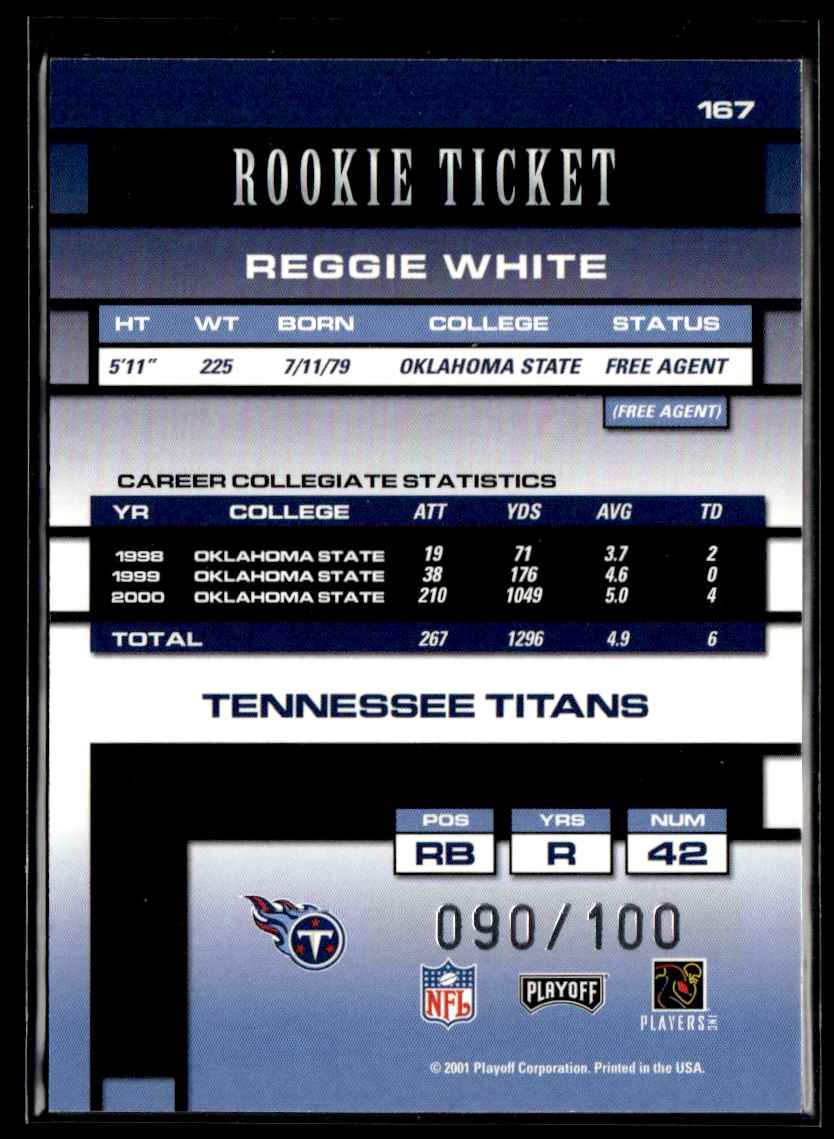 2001 Playoff Contenders Championship Ticket Reggie White #167 card back image