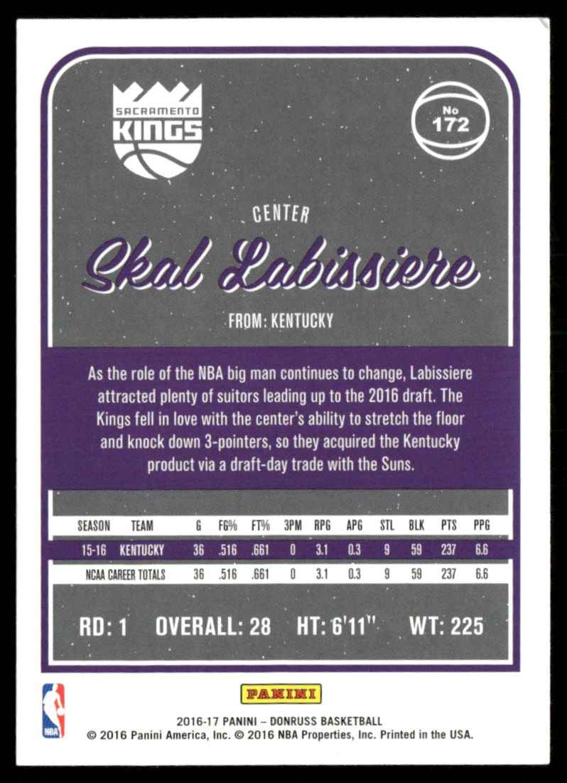 2016-17 Donruss Skal Labissiere #172 card back image