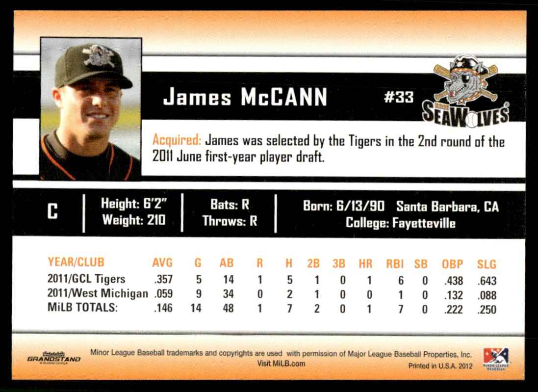 2012 MiLB James McCann card back image