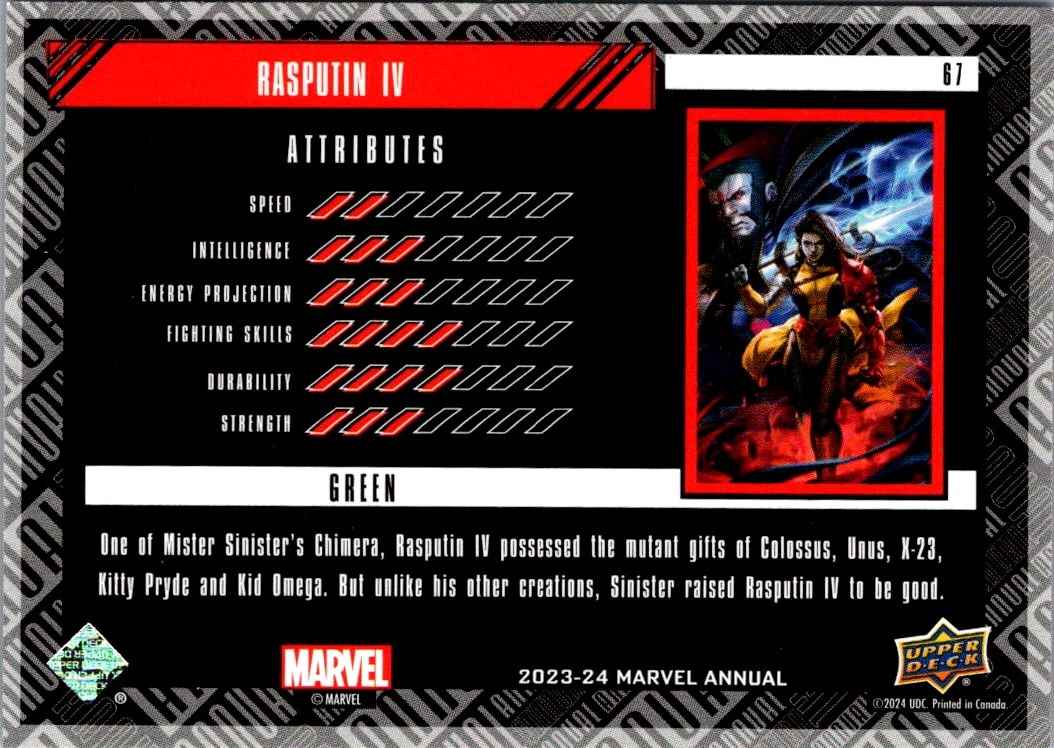 2023 Marvel Annual Green Rasputin IV #67 card back image