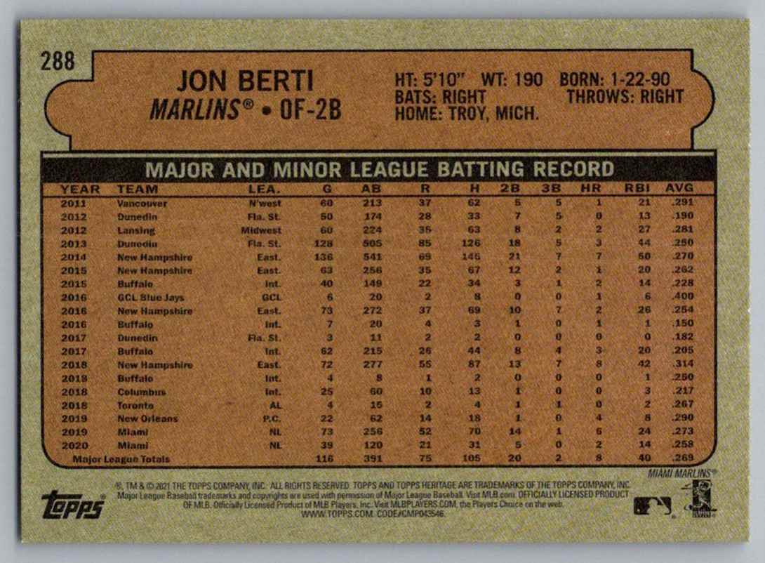 2021 Topps Heritage Jon Berti #288 card back image