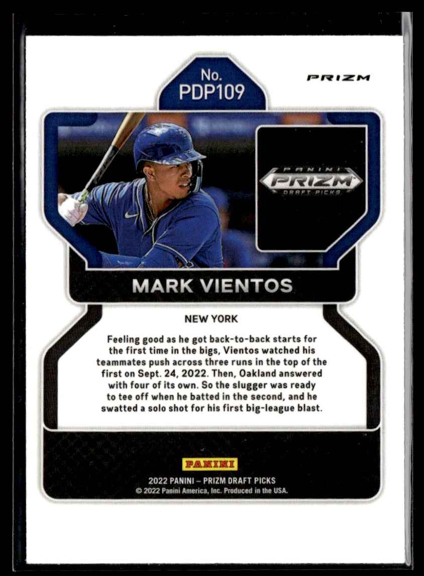 2022 Panini Prizm Draft Picks Blue Prizm Mark Vientos #FT-MV card back image