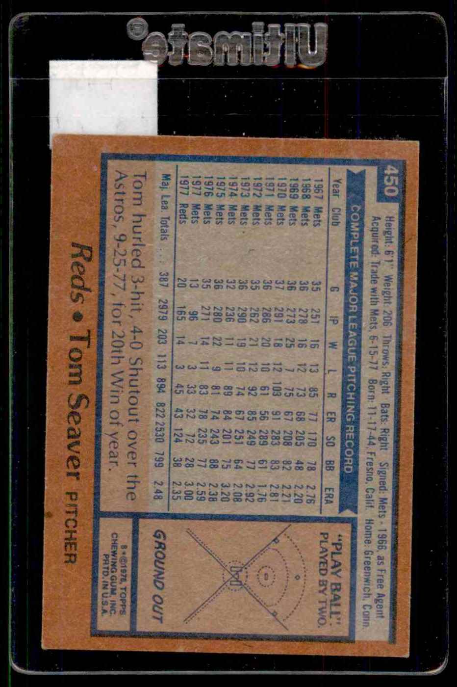 1978 Topps Tom Seaver #450 card back image