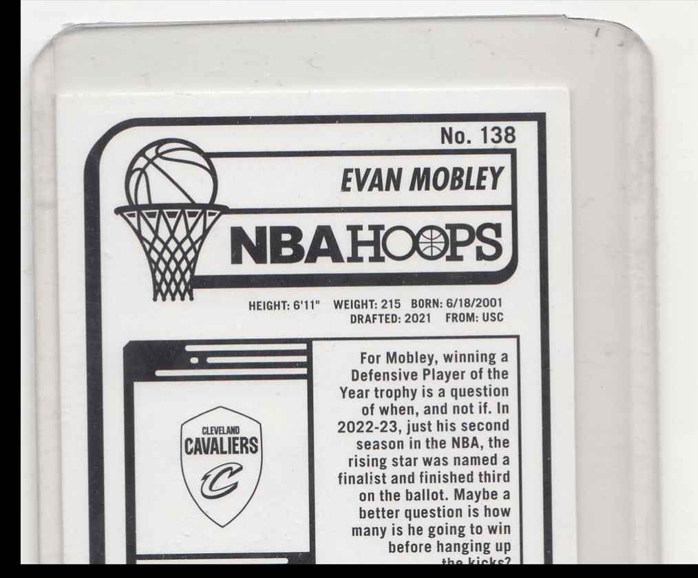 2023-24 Hoops Evan Mobley #138 card back image