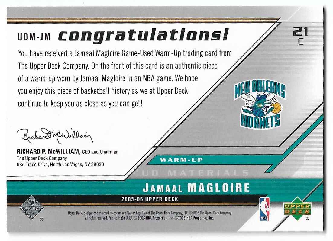 2003-04 Upper Deck UD Materials Jamaal Magloire #UDM-JM card back image