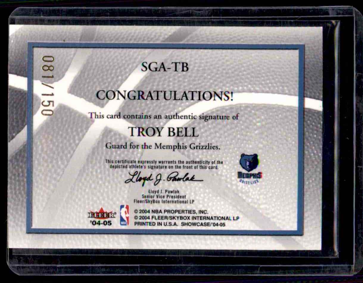 2004-05 Fleer Showcase Signatures Troy Bell #TB card back image