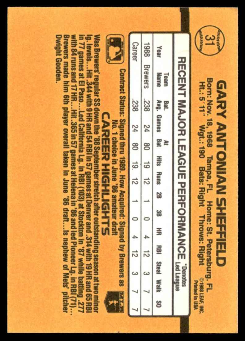 1989 Donruss Gary Sheffield #31 card back image