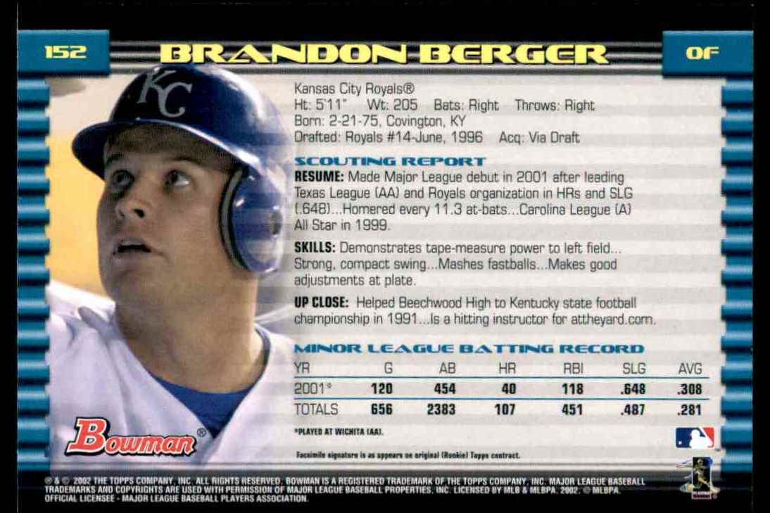 2002 Bowman Bowman Brandon Berger #152 card back image