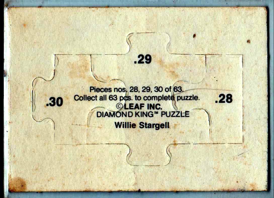 1991 Leaf Diamond King Puzzle Willie Stargell #28 29 30 card back image