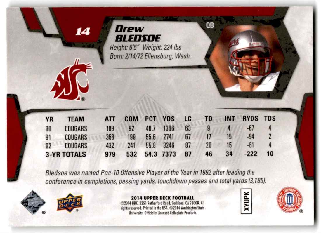 2014 Upper Deck Drew Bledsoe #14 card back image