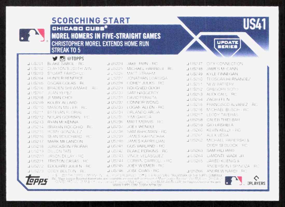 2023 Topps Update Scorching Start #US41 card back image
