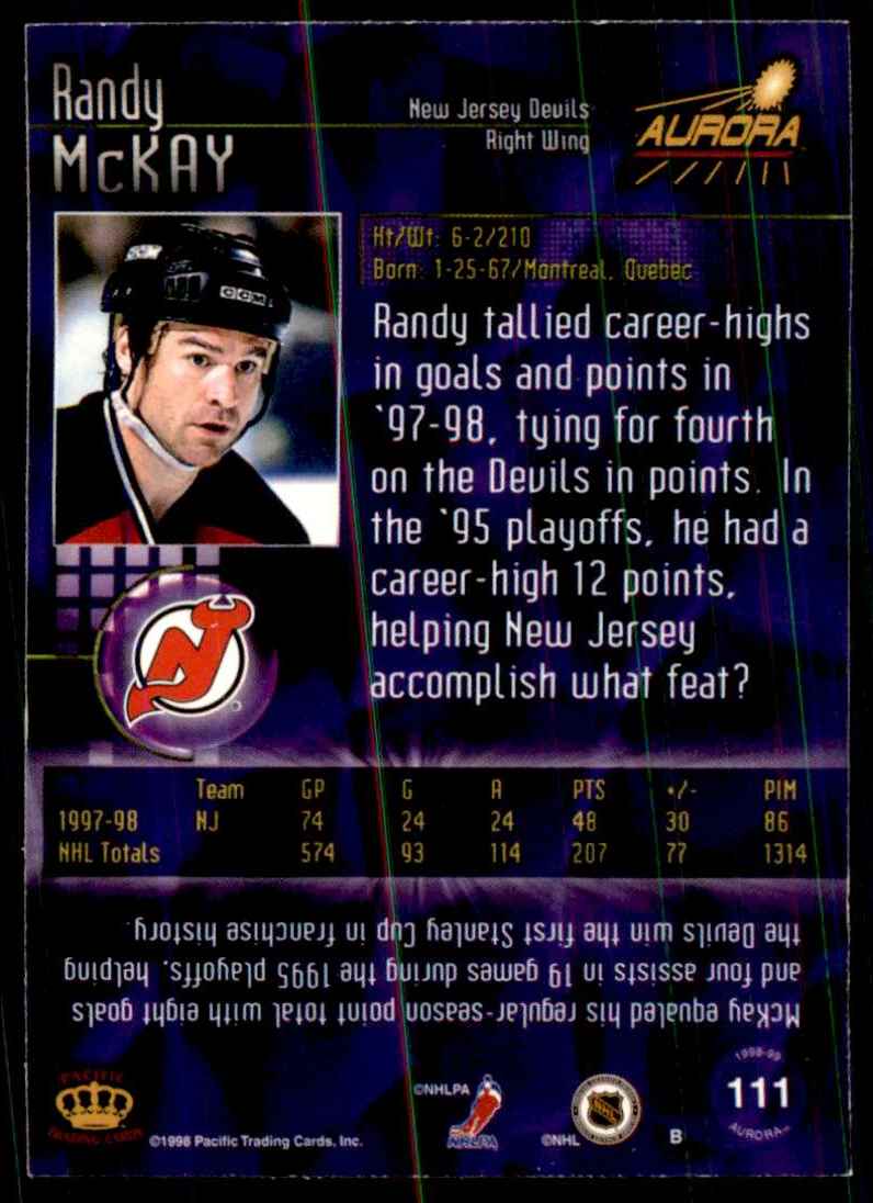 1998-99 Pacific Aurora Randy McKay #111 card back image