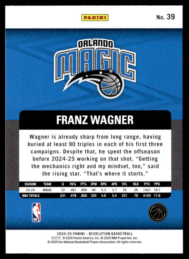 2024-25 Panini Revolution Franz Wagner #39 card back image