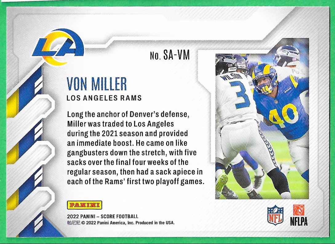 2022 Panini Score Sack Attack Von Miller #SA-VM card back image