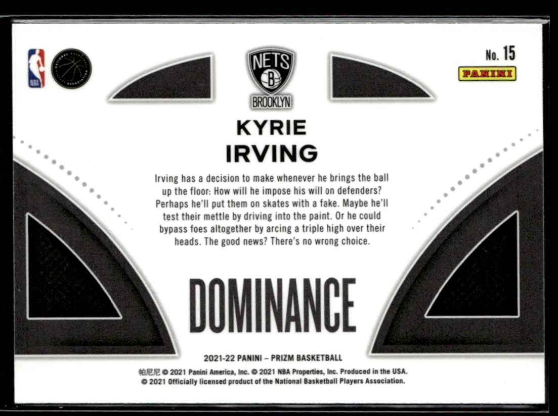 2021-22 Panini Prizm Dominance Kyrie Irving #15 card back image