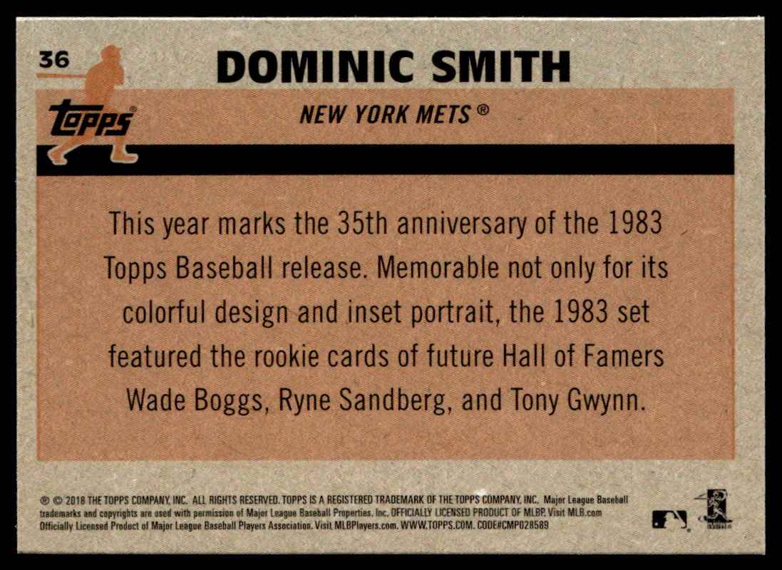 2018 Topps Silver Pack Dominic Smith #36 card back image