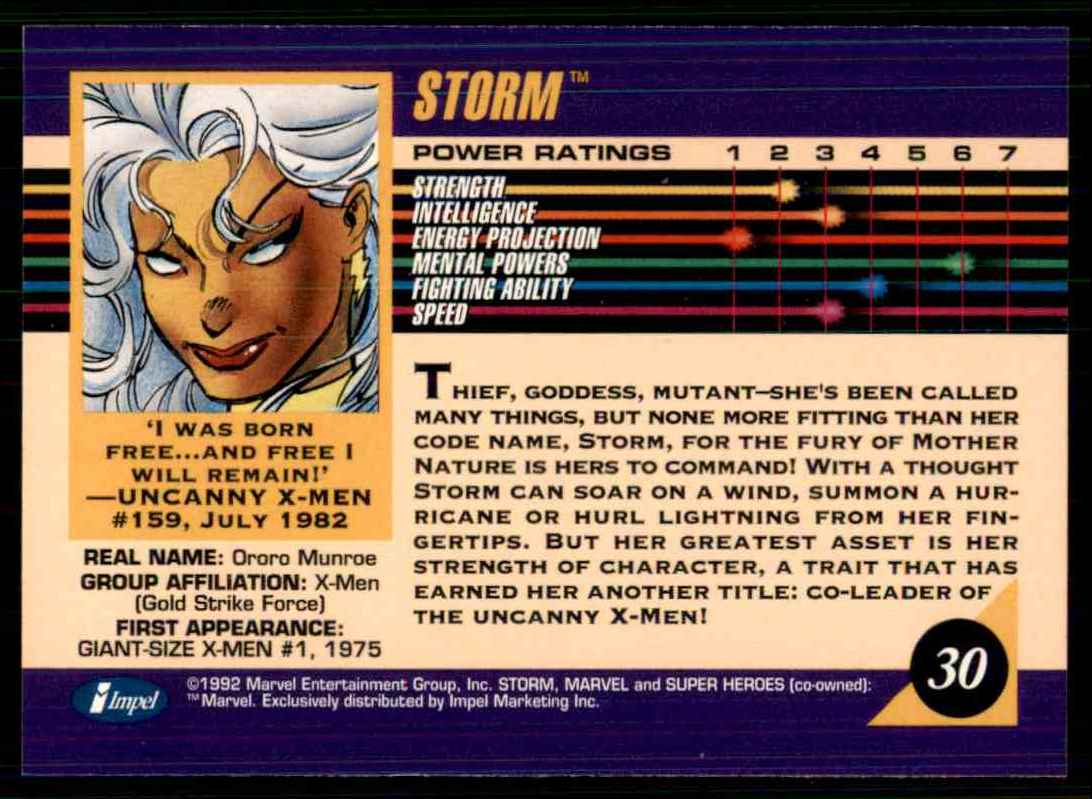 1992 Marvel Universe Series 3 Impel Storm #30 card back image