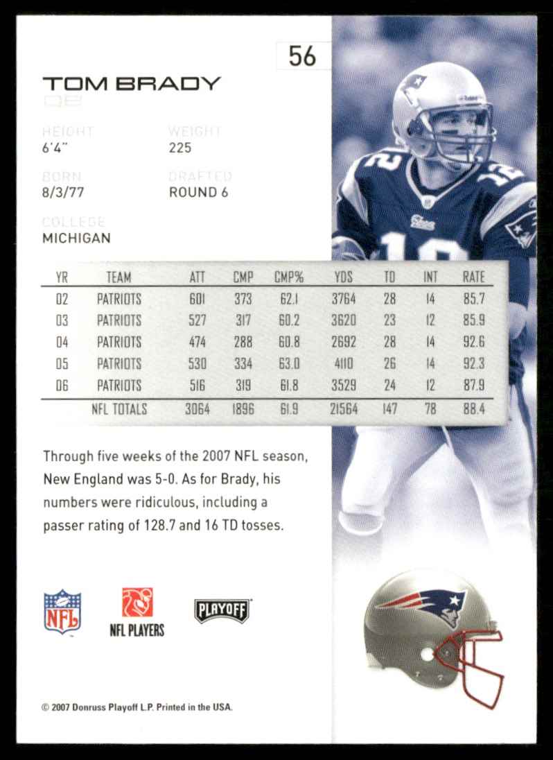 2007 Playoff NFL Playoffs Tom Brady #56 card back image