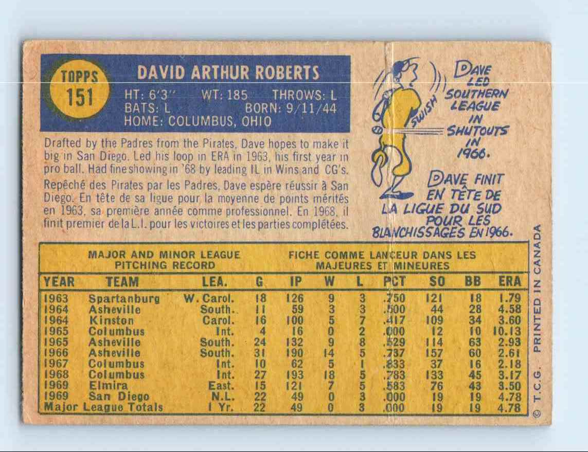 1970 O-Pee-Chee ! Dave Roberts #151 card back image