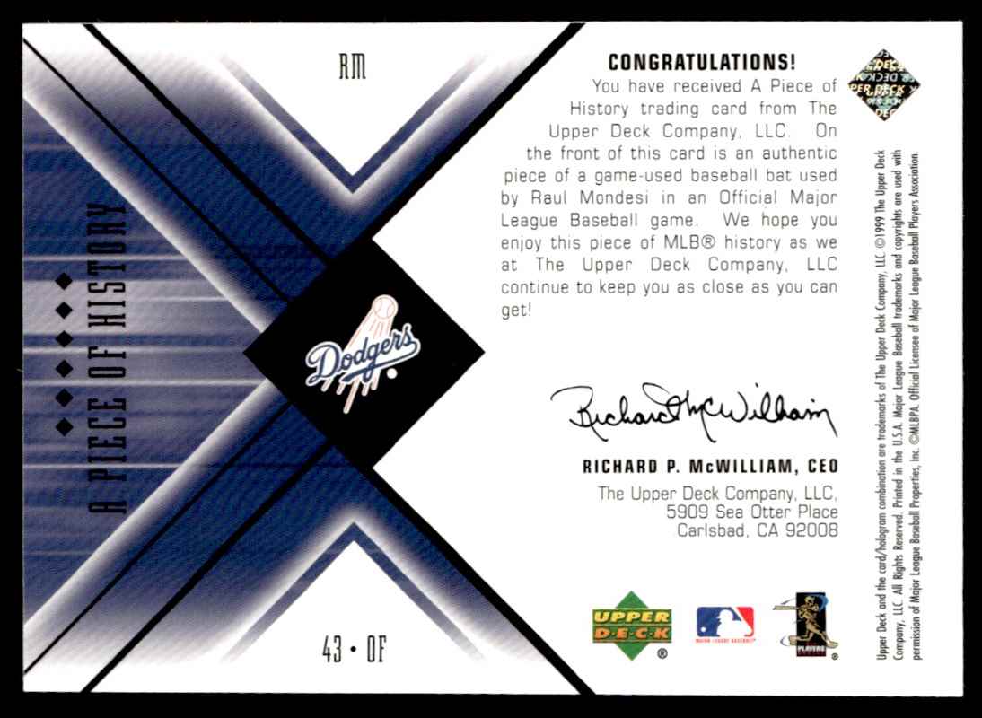 1999 Upper Deck Black Diamond Raul Mondesi #43 card back image