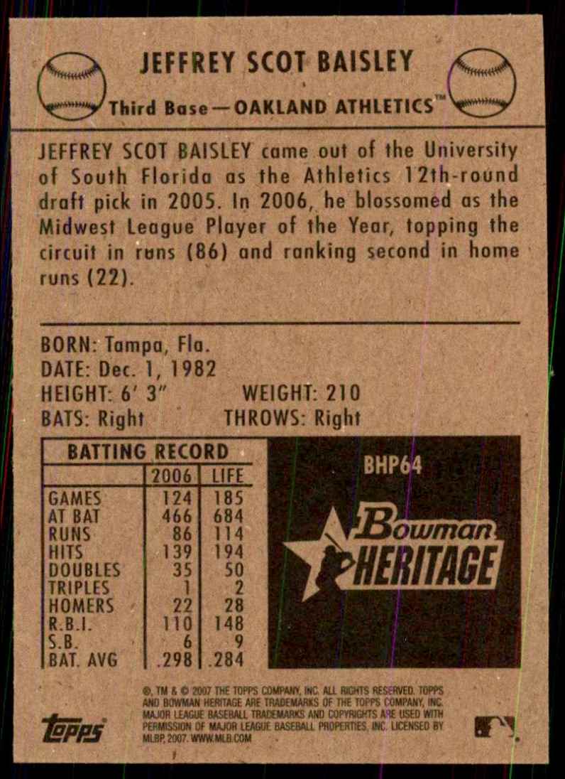 2007 Bowman Heritage Prospects Jeff Baisley #BHP64 card back image