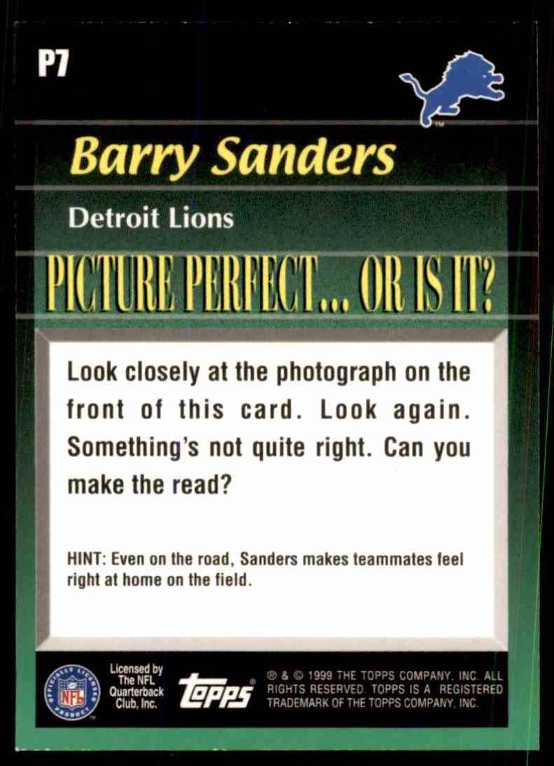 1999 Topps Picture Perfect Barry Sanders #P7 card back image