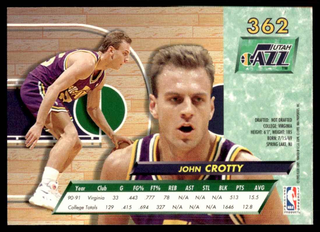 1992-93 Ultra John Crotty #362 card back image