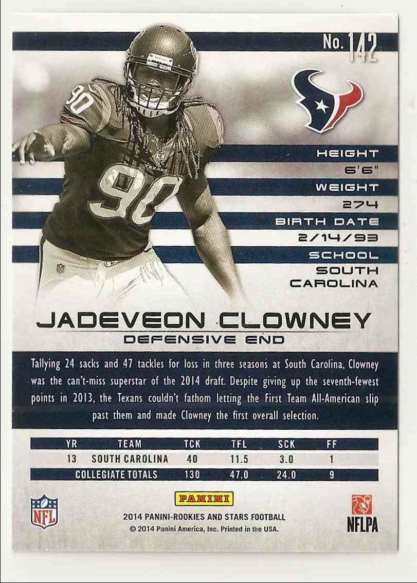 2014 Panini Rookies And Stars Jadeveon Clowney #142 card back image
