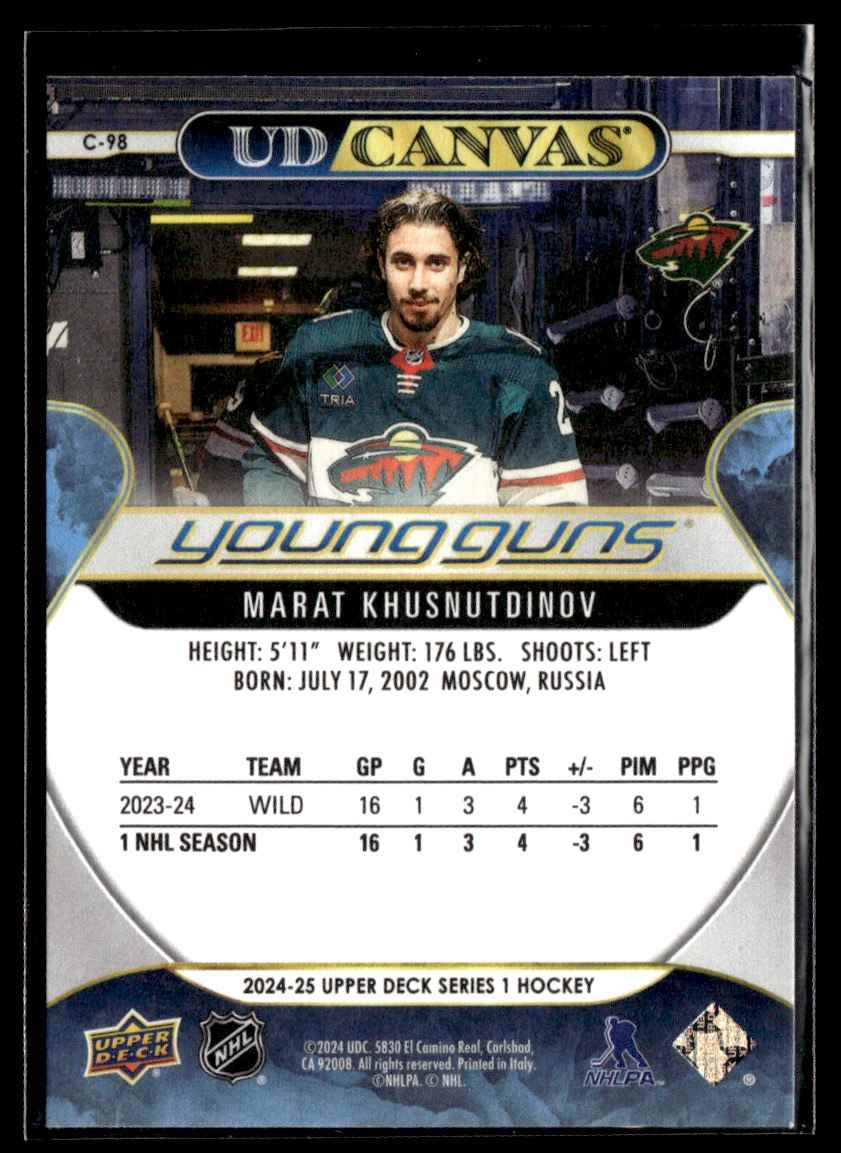 2024-25 Upper Deck Young Guns UD Canvas Marat Khusnutdinov #C-98 card back image