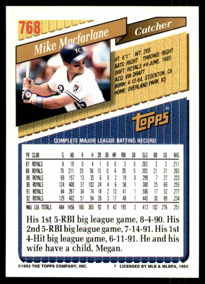 1993 Topps Gold Mike Macfarlane #768 card back image