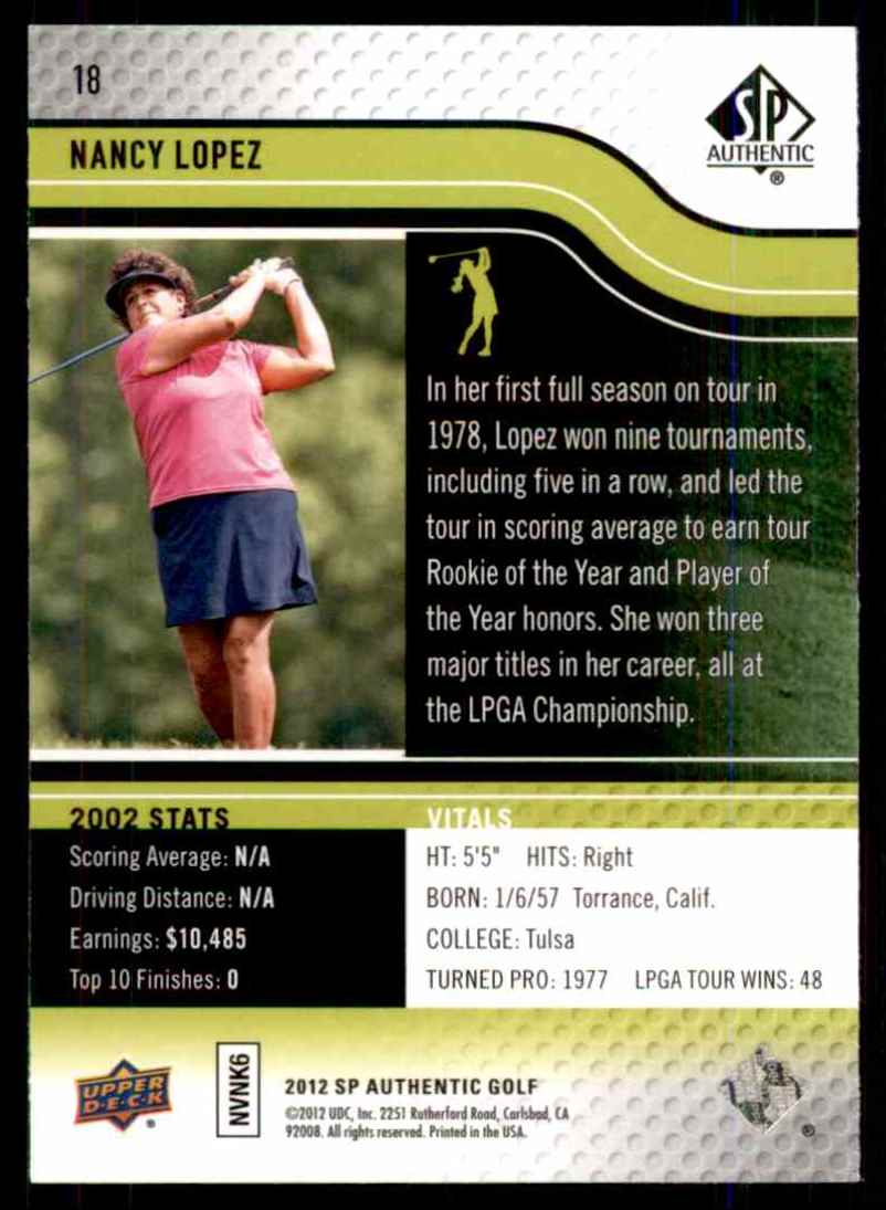 2012 SP Authentic Nancy Lopez #18 card back image